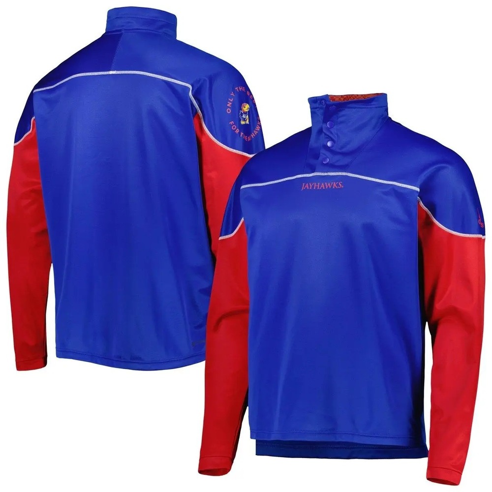 New Adidas Mens KU Kansas Jayhawks 1/4 Snap Pullover‎ Shirt Size Large